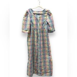 Vintage Styled By Saybury Womens Robe Size Medium Rainbow Seersucker Checked